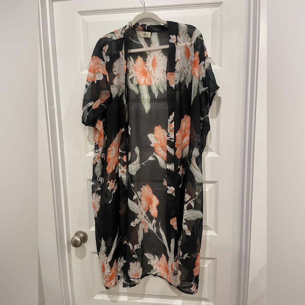 Black Floral Kimono- One Size